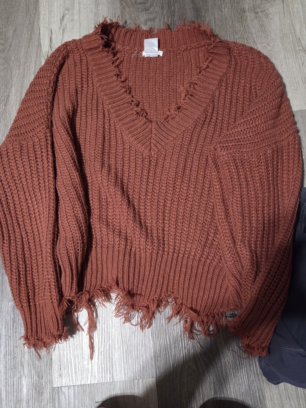 Women's Distressed V-Neck Sweater — Rust Orange